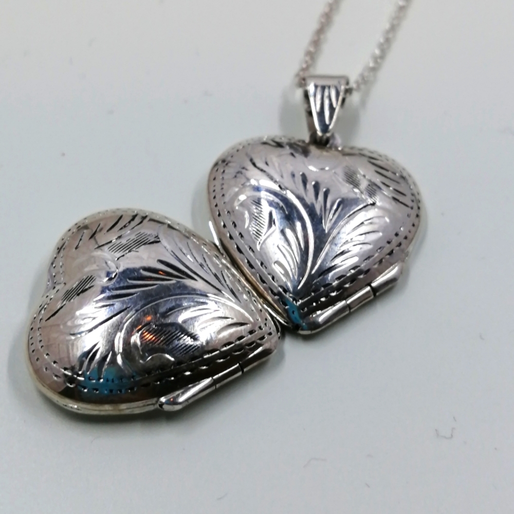 Vintage Sterling Silver 4 Part Heart Locket Necklace 18 Inch Chain NIB - Picture 6 of 12